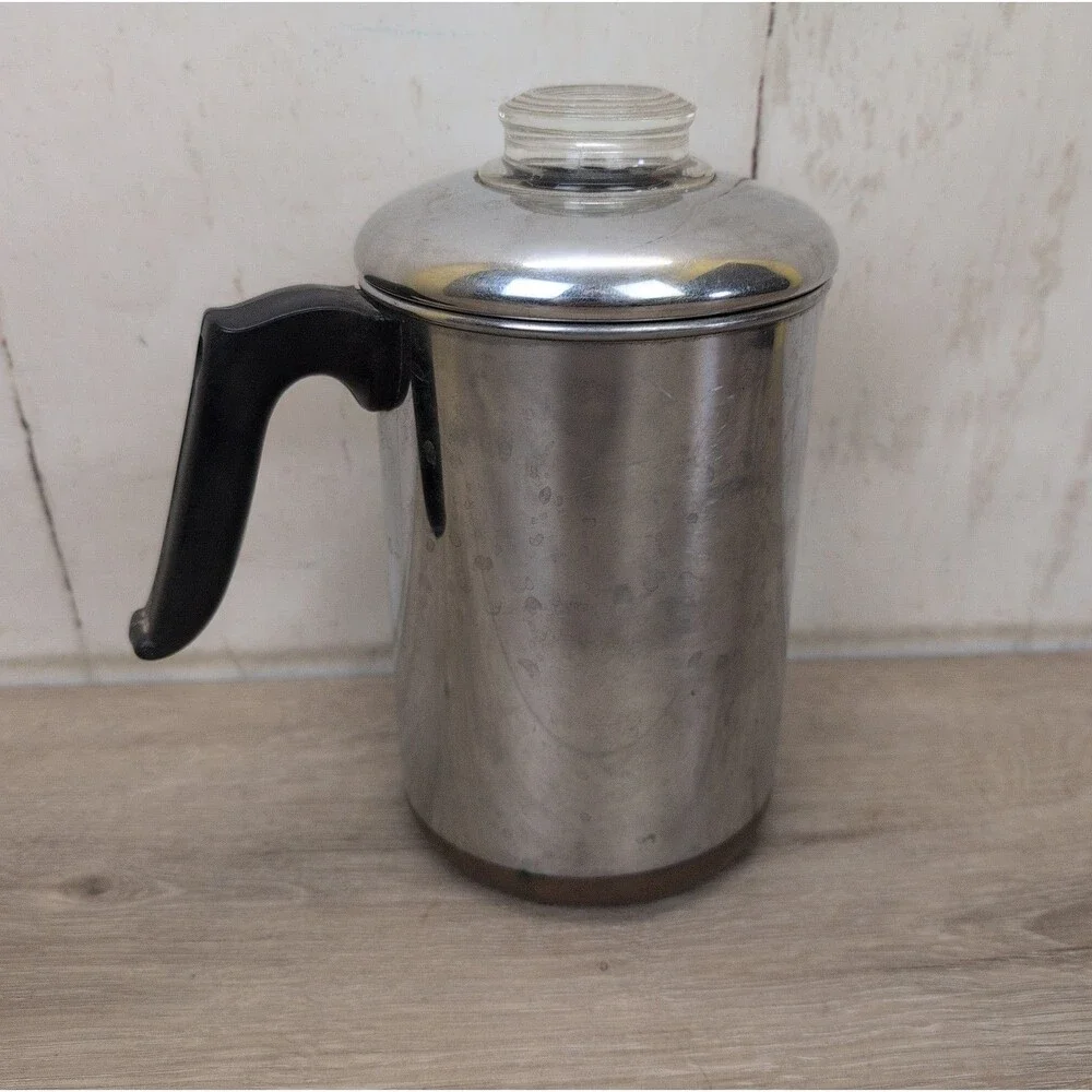 Revere Ware 1801 Copper Clad Glass Knob Percolator Stainless Steel 8 Cup Vintage